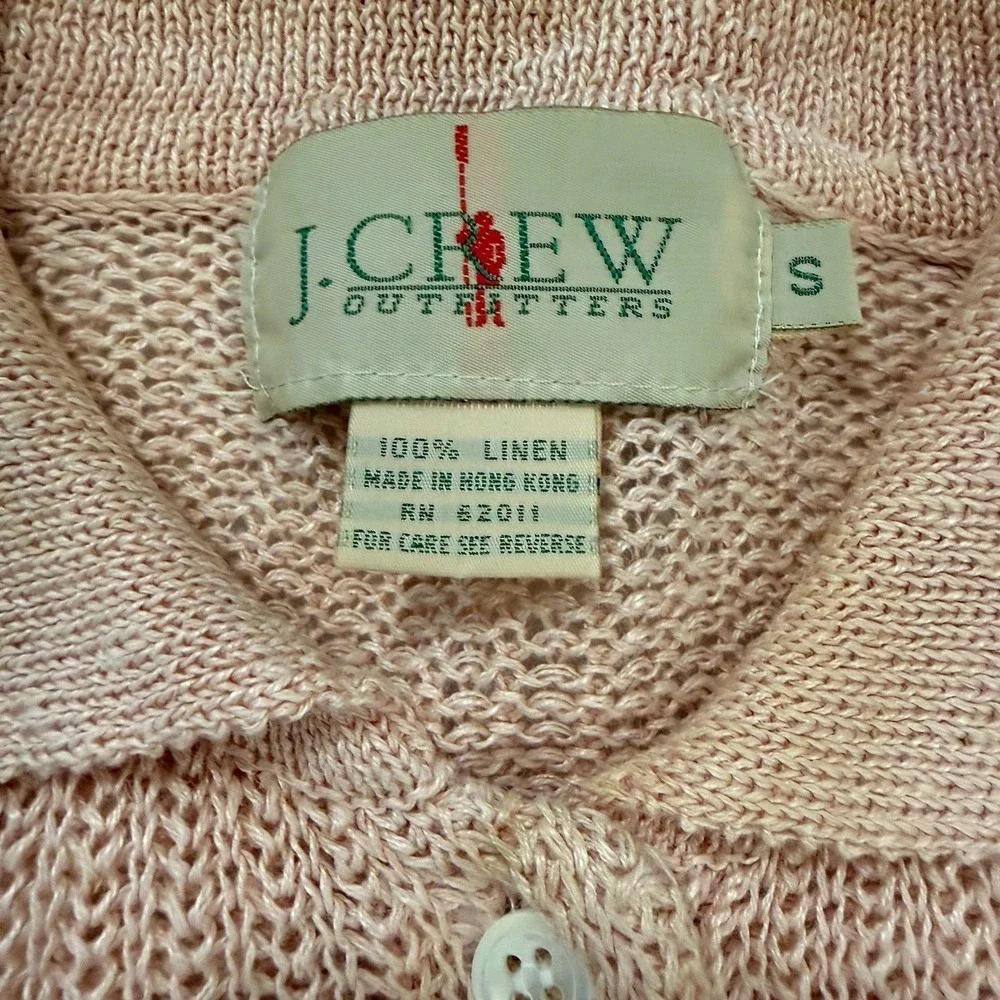 Vintage J.Crew Outfitters Open Knit Polo Sweater S Oarsman Tag Crop Breezy Linen
